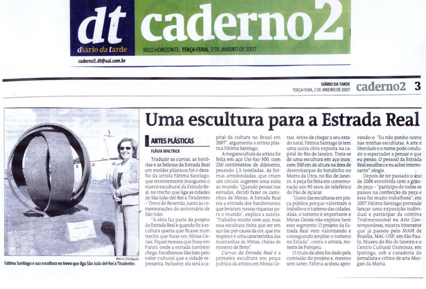 Jornal Diário da Tarde – Uma escultura para a Estrada Real